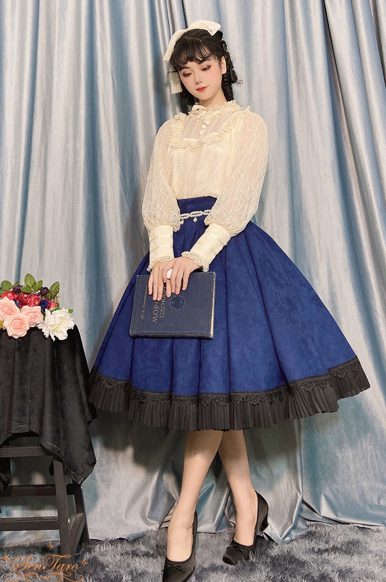 Classic Elegant Classic High Waist Lolita Navy Blue Long Skirt Lolita Dresses