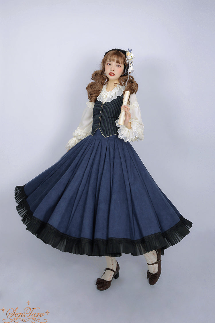 Classic Elegant Classic High Waist Lolita Navy Blue Long Skirt Lolita Dresses