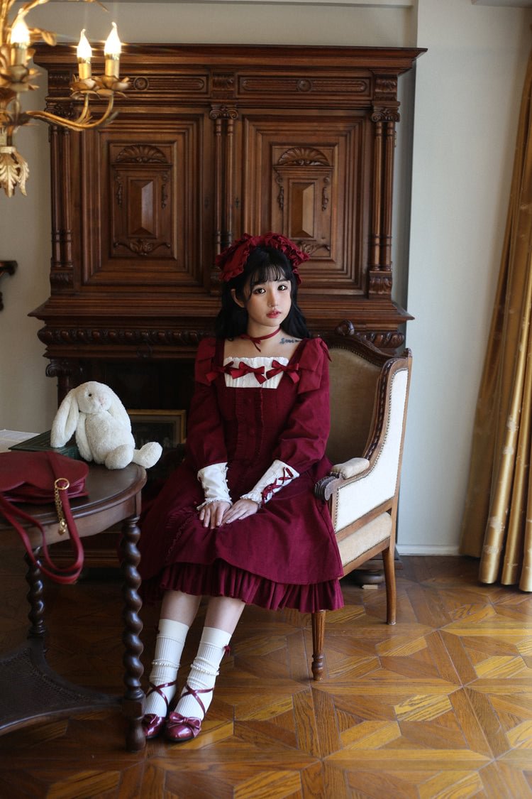 Classic Elegant Velvet Lolita OP Dress Sweet Bow