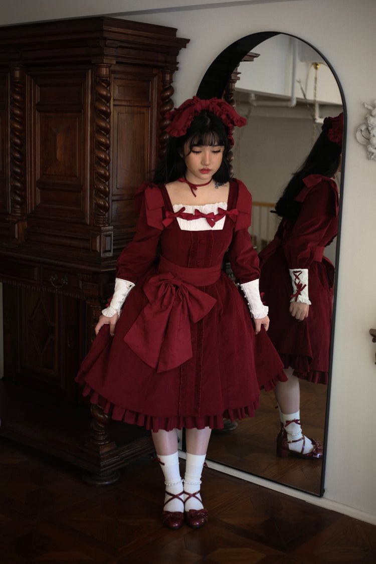 Classic Elegant Velvet Lolita OP Dress Sweet Bow