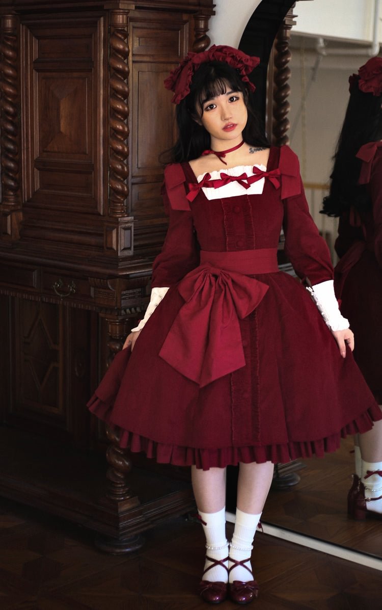 Classic Elegant Velvet Lolita OP Dress Sweet Bow