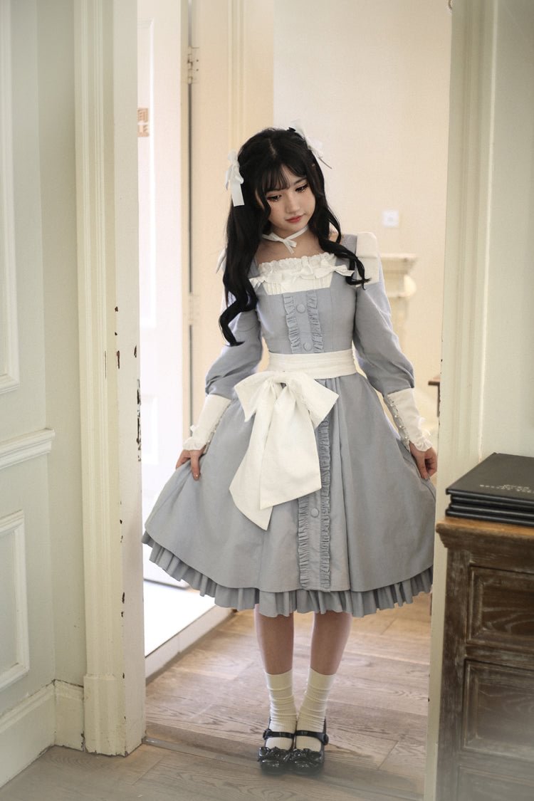 Classic Elegant Velvet Lolita OP Dress Sweet Bow