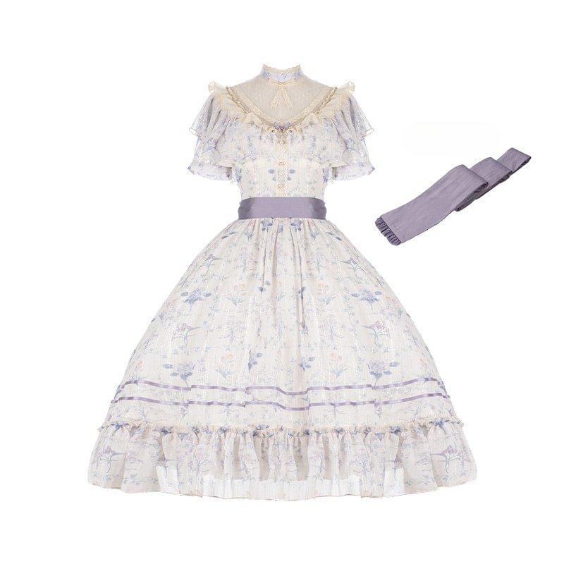 Classic Idyllic Chiffon Jacquard Short Sleeve Dress Lolita
