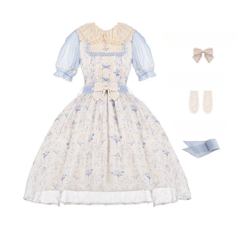 Classic Idyllic Chiffon Jacquard Short Sleeve Dress Lolita