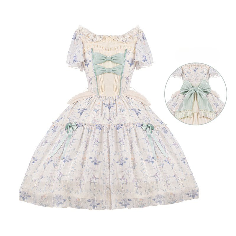 Classic Idyllic Chiffon Jacquard Short Sleeve Dress Lolita