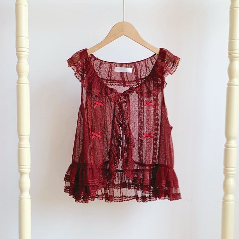 Classic Idyllic Four-color Versatile Lace Lace-up Vest Lolita Four-season Model