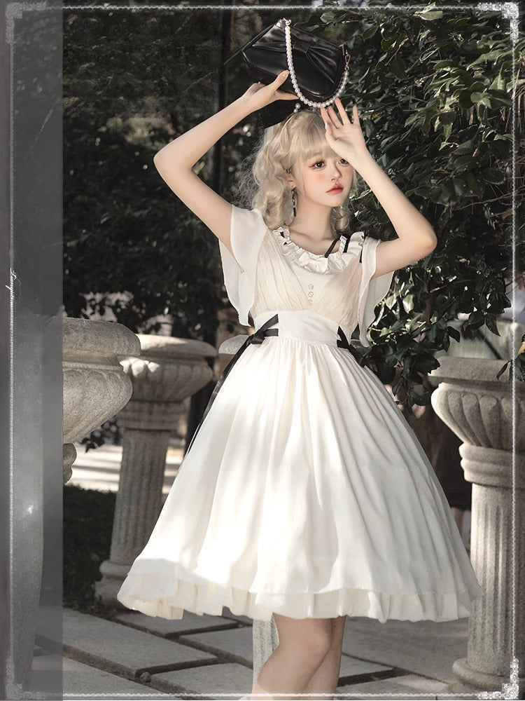 Classic Lolita Apricot White Dress Lace Vintage Elegance Daily