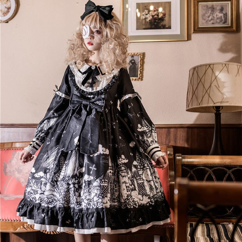 Classic Lolita Black Jacquard Women's Lolita Princess Dress Daily Outfit