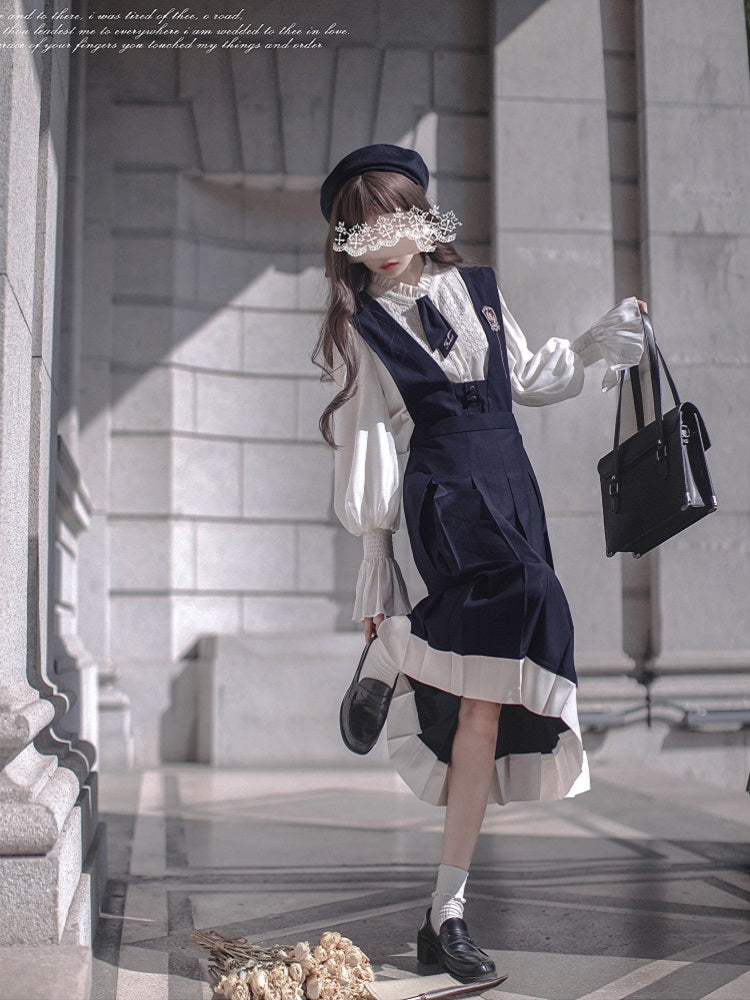 Classic Lolita Black and White Dress Western Uniform Retro Vest Skirt Elegant Miss light loita