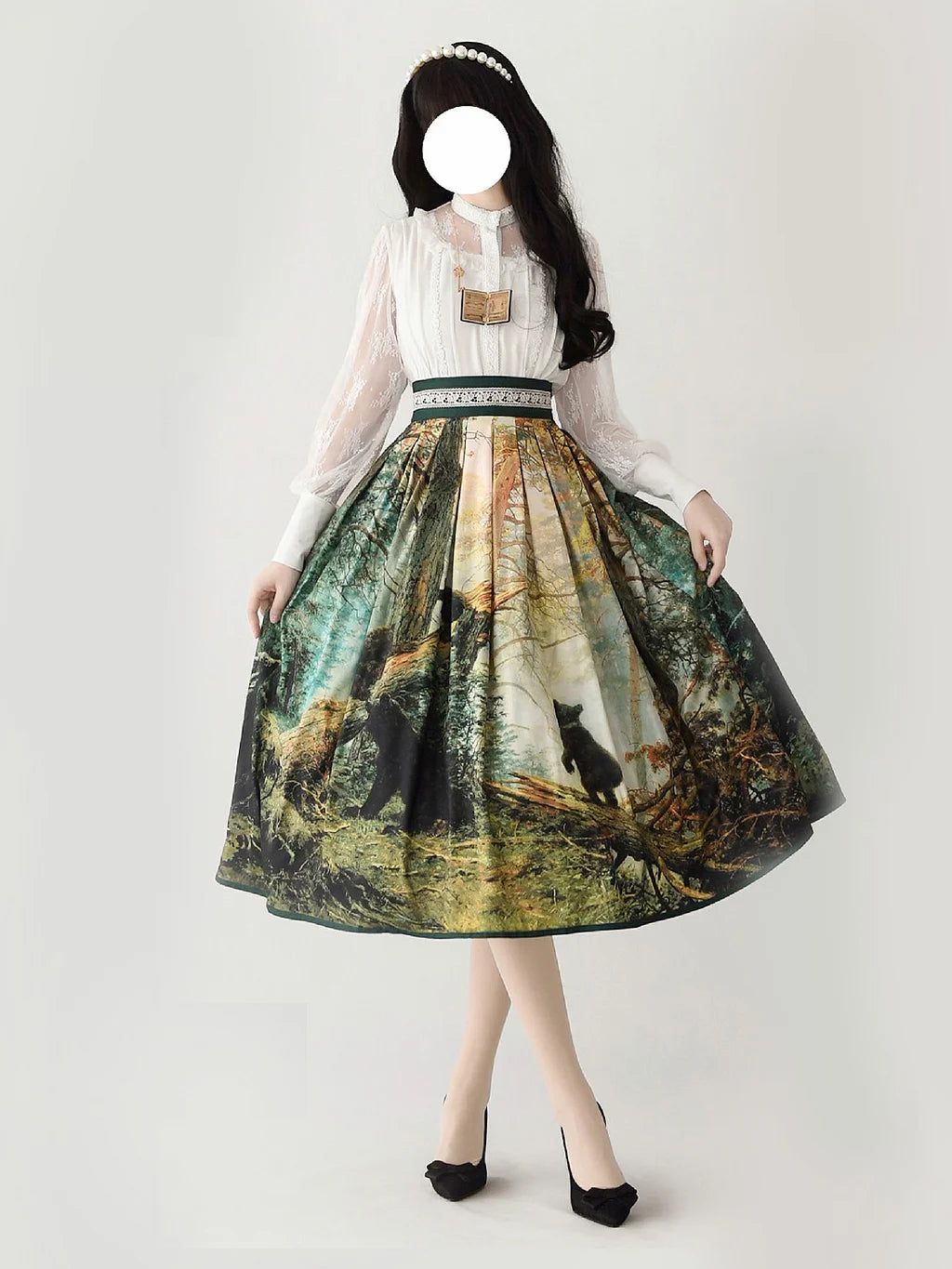 Classic Lolita Cyan Oil Painting Art Inspired Skirt Series Printed 77cm 85cm