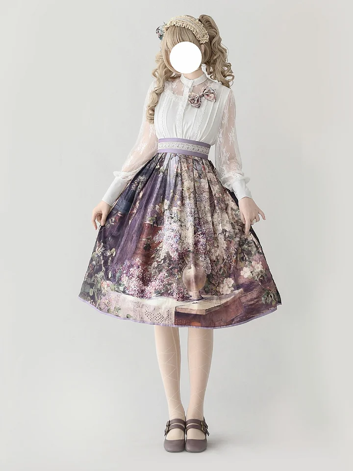 Classic Lolita Cyan Oil Painting Art Inspired Skirt Series Printed 77cm 85cm