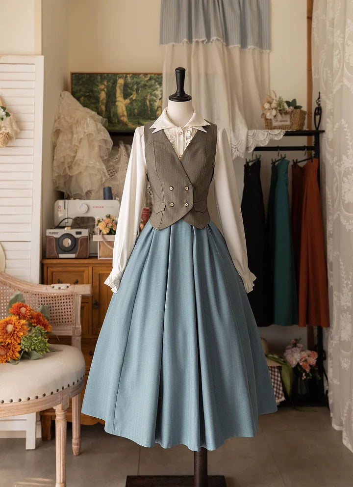 Classic Lolita French Elegant High Waist Skirt Vintage Long Skirt Set in Autumn Plus Size Graduation Ceremony Dress