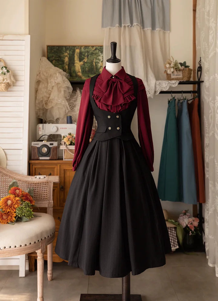 Classic Lolita French Elegant High Waist Skirt Vintage Long Skirt Set in Autumn Plus Size Graduation Ceremony Dress