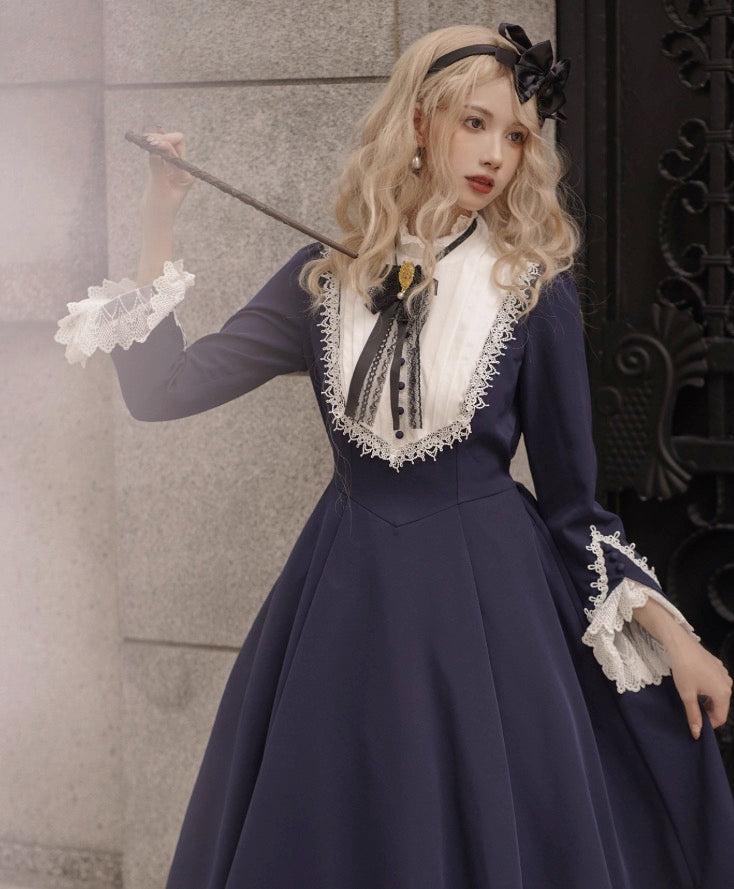 Classic Lolita OP Dress Vintage Available in Retro Green Deep Red Blue and Black