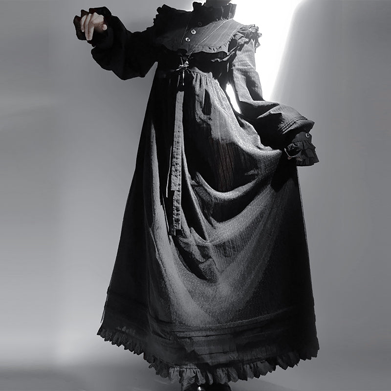Classic Lolita Pastel Sweet Black Lolita Dress with Ruffled Collar