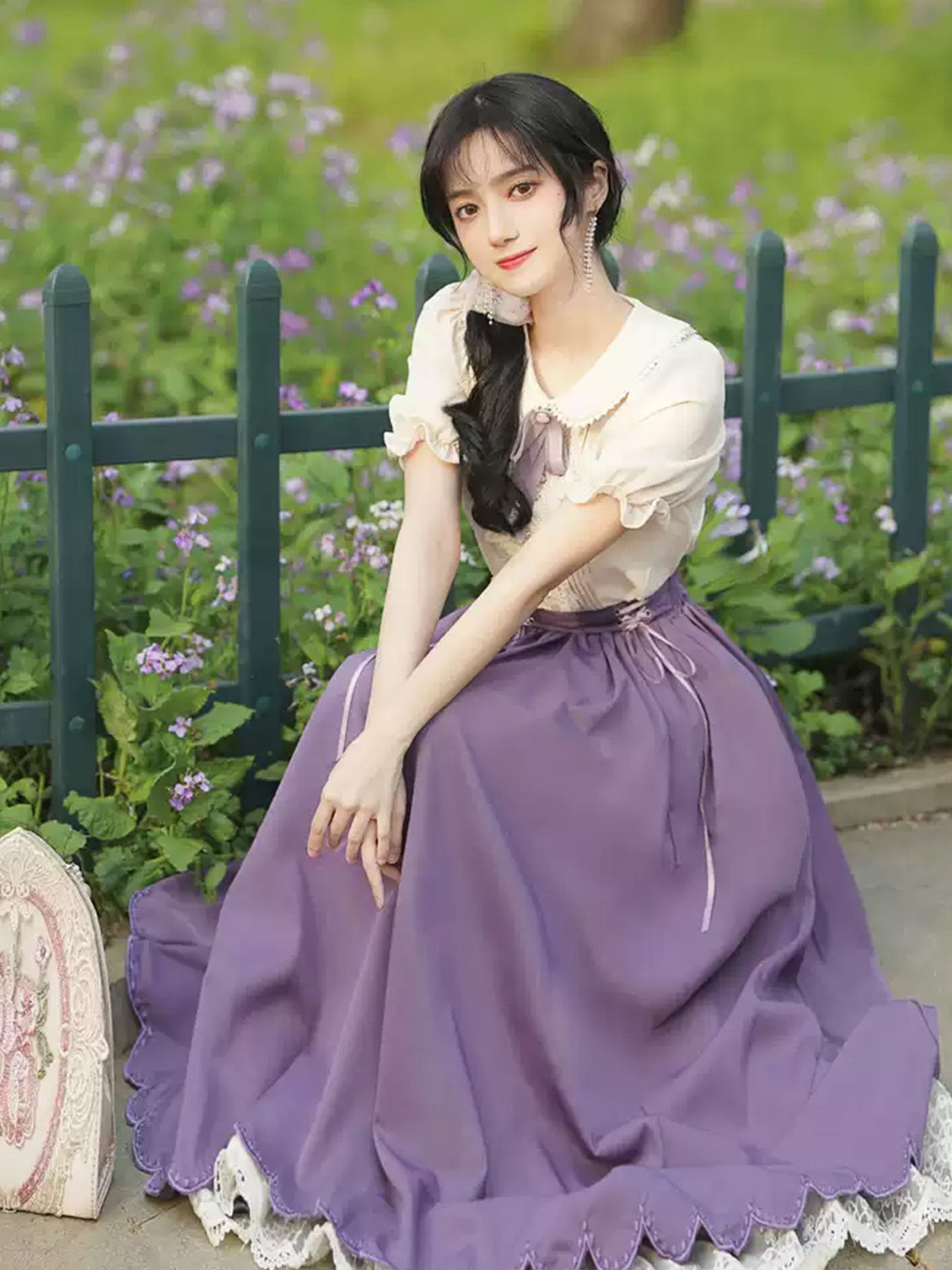 Classic Lolita Qi Loita Outfit Green Purple Dress Style French Retro Court Dress