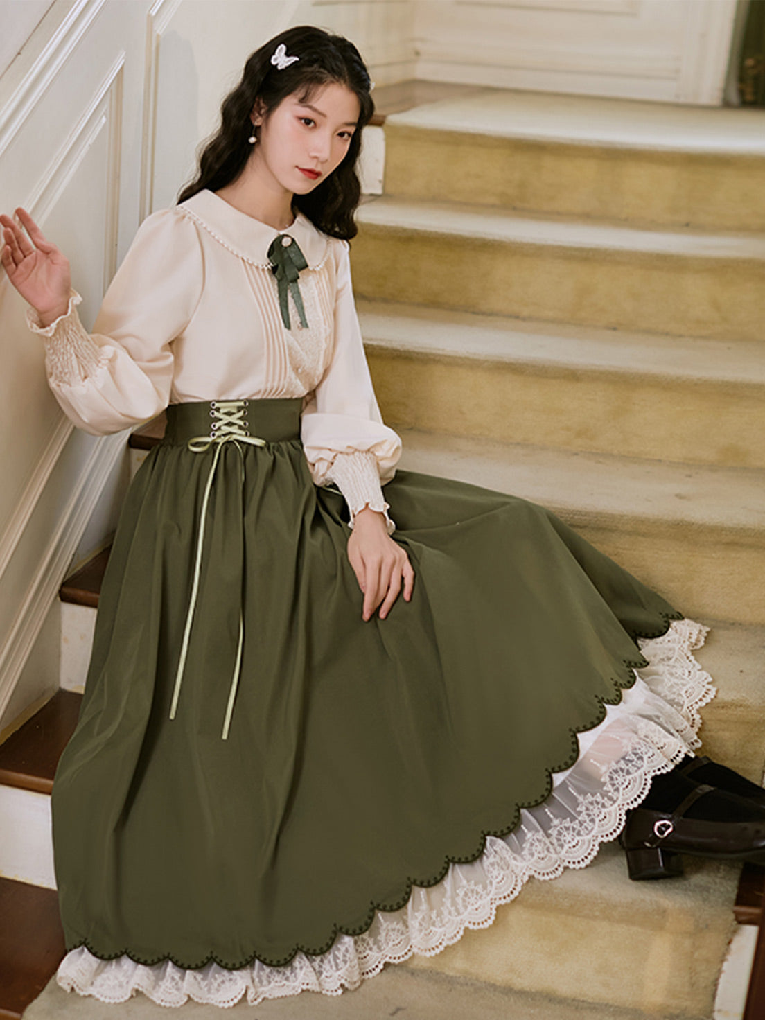 Classic Lolita Qi Loita Outfit Green Purple Dress Style French Retro Court Dress