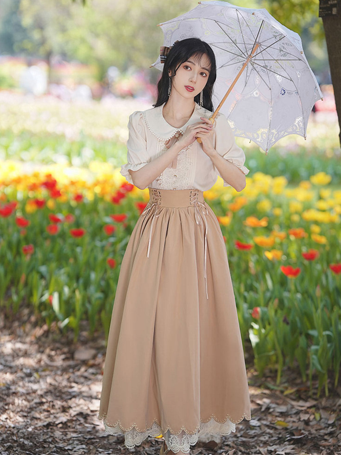 Classic Lolita Qi Lolita Outfit Khaki Dress Style French Retro Court Dress