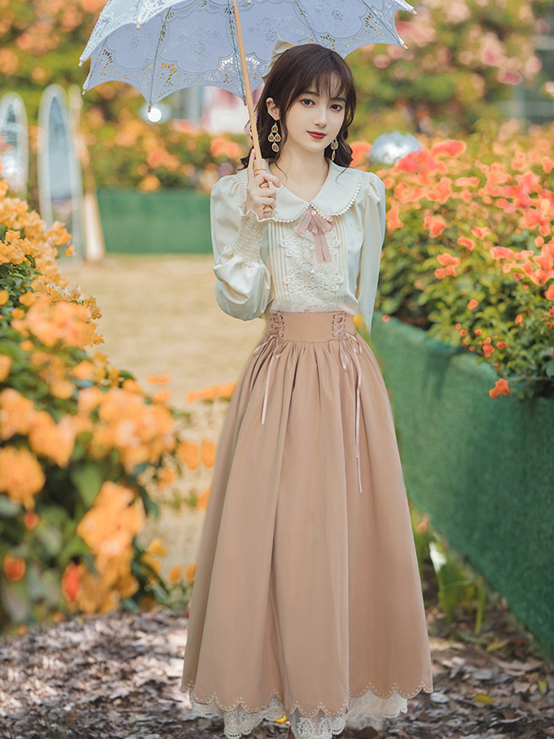 Classic Lolita Qi Lolita Outfit Khaki Dress Style French Retro Court Dress