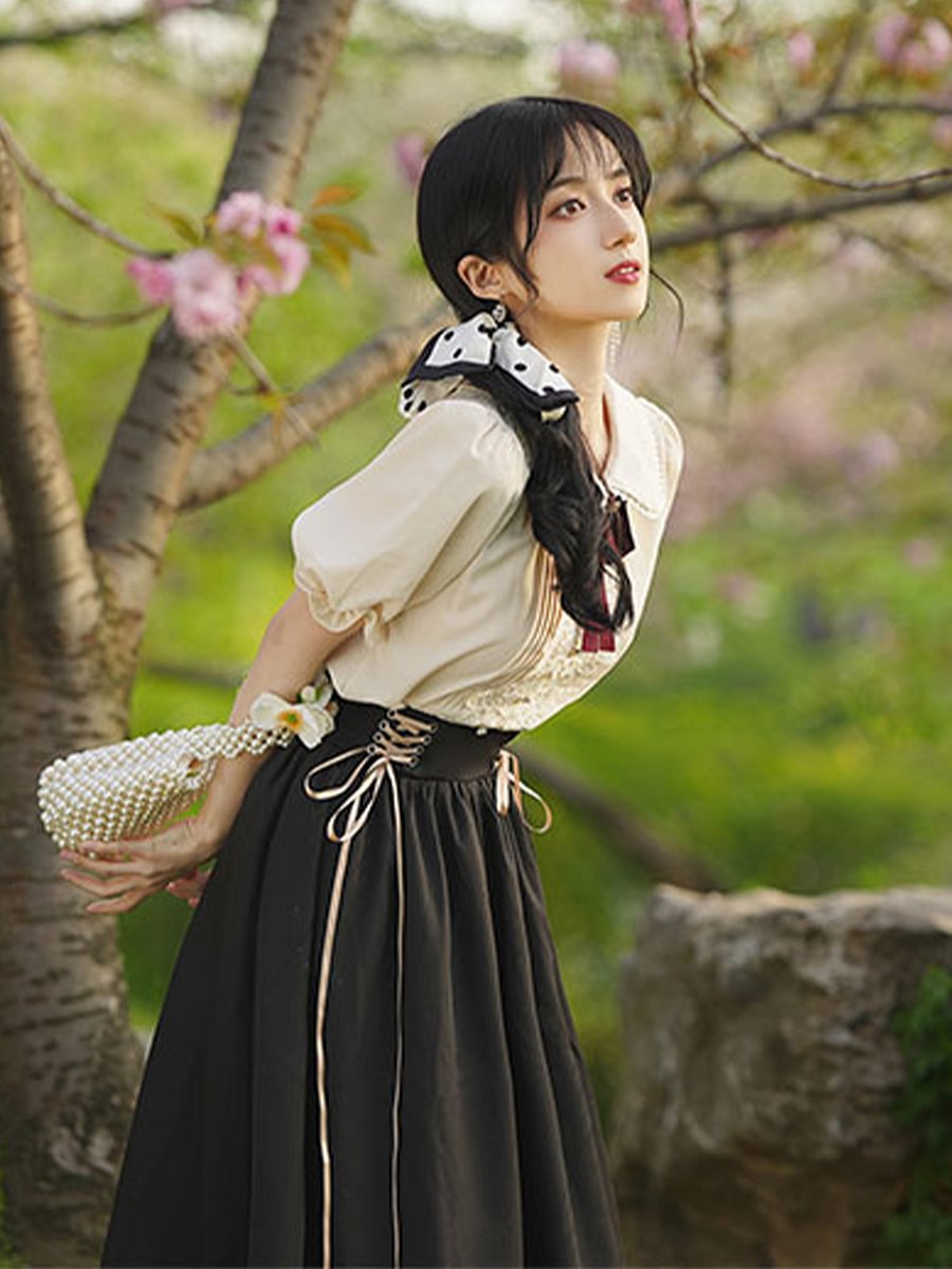 Classic Lolita Qi Loita Outfit Red Black Dress Palette Style French Retro Court Dress