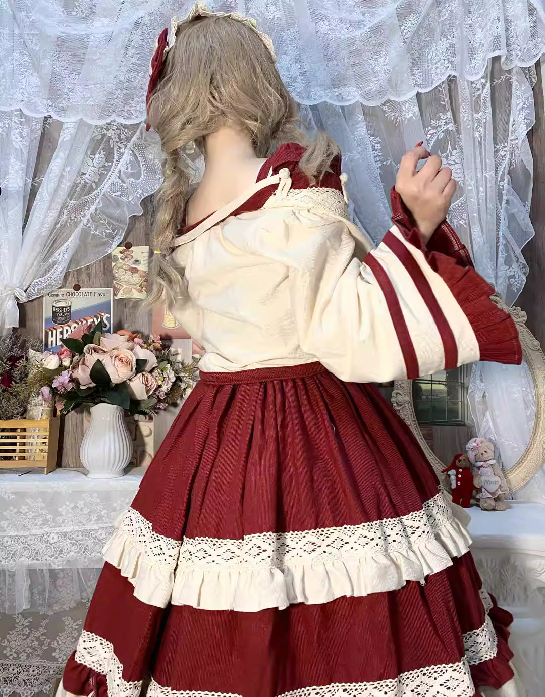 This Classic Red Lolita Two-Piece Set is crafted to embody elegance and gentle charm in the cooler seasons. Designed in a warm red bean tone, it highlights sophistication while maintaining the softness of Lolita aesthetics. The layered set provides both warmth and versatility, perfect for autumn and winter wear. Ideal for tea parties, daily outings, or seasonal gatherings, this outfit balances refinement and coziness, offering a graceful take on Classic Lolita fashion.