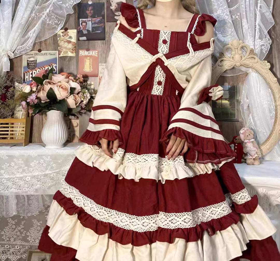This Classic Red Lolita Two-Piece Set is crafted to embody elegance and gentle charm in the cooler seasons. Designed in a warm red bean tone, it highlights sophistication while maintaining the softness of Lolita aesthetics. The layered set provides both warmth and versatility, perfect for autumn and winter wear. Ideal for tea parties, daily outings, or seasonal gatherings, this outfit balances refinement and coziness, offering a graceful take on Classic Lolita fashion.