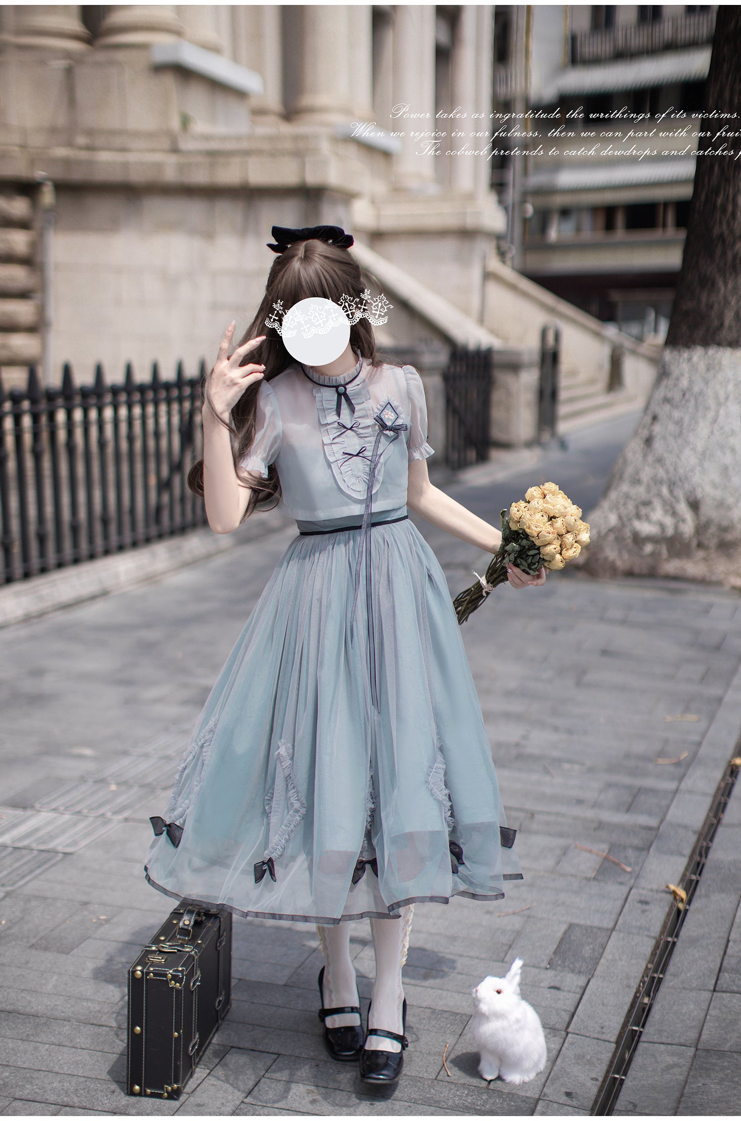 Classic Lolita Sheer Layer Dress Gray-blue Retro Dress Light Lolita