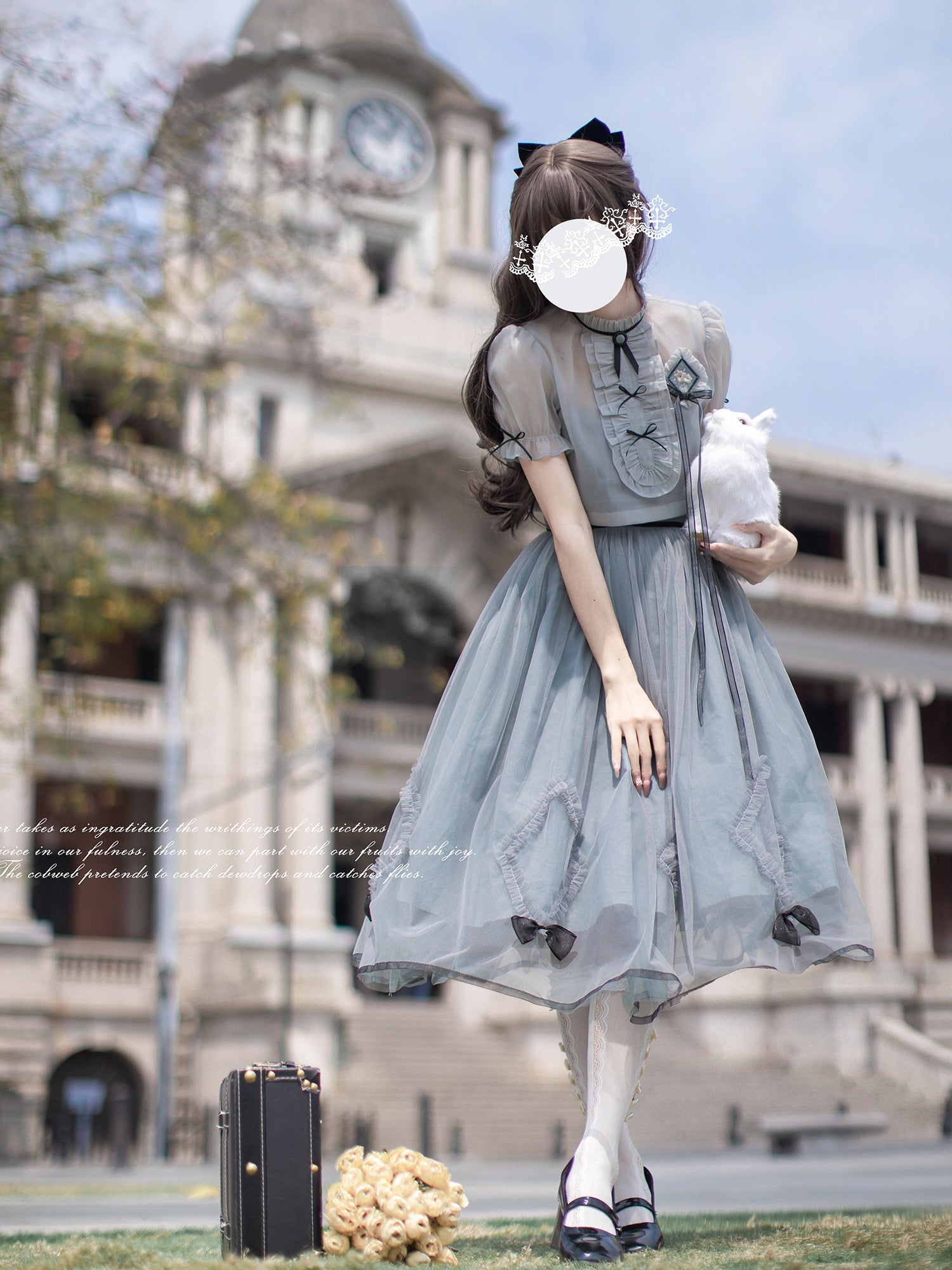 Classic Lolita Sheer Layer Dress Gray-blue Retro Dress Light Lolita