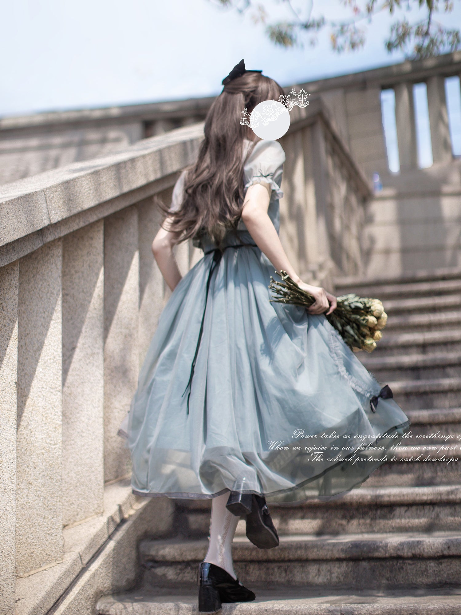 Classic Lolita Sheer Layer Dress Gray-blue Retro Dress Light Lolita