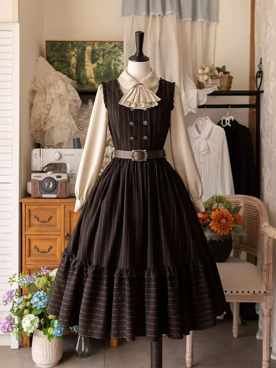Classic Lolita School - Style French Brwon Dresses Outfit Original Spring Sleeveless Dress