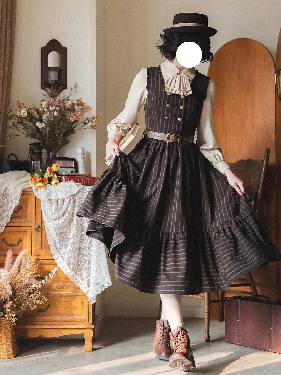 Classic Lolita School - Style French Brwon Dresses Outfit Original Spring Sleeveless Dress