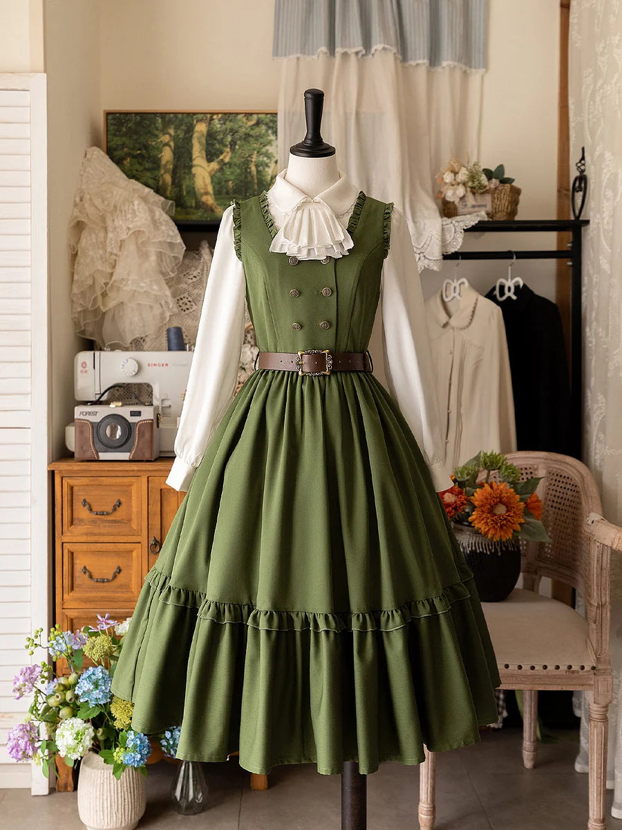 Classic Lolita School - Style French Green Dresses Outfit Original Spring Sleeveless Dress