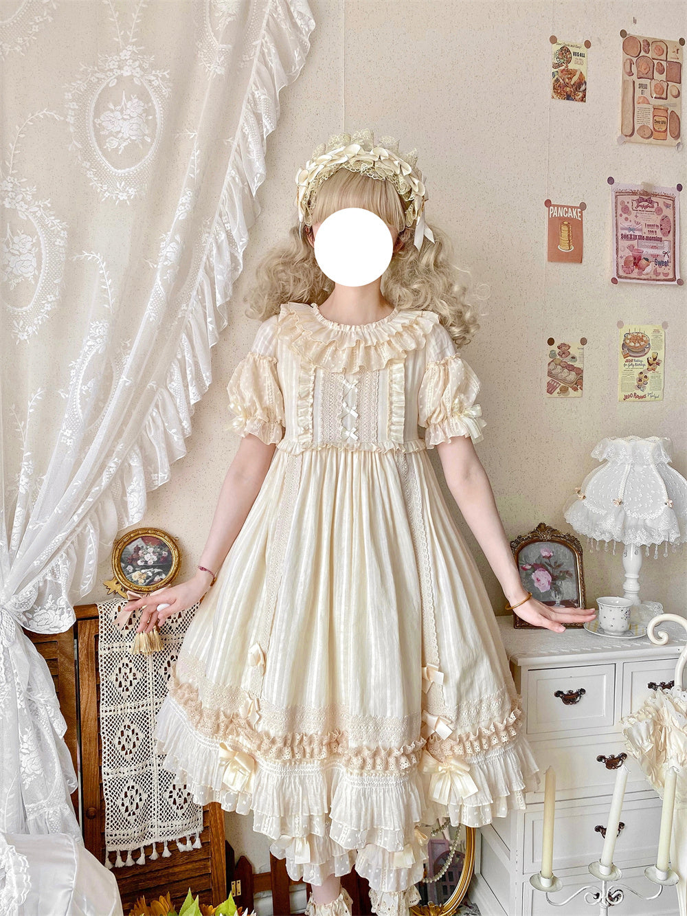 Sweet Lolita Apricot Cream Ruffled Dress  Princess Daily  Light Lolita