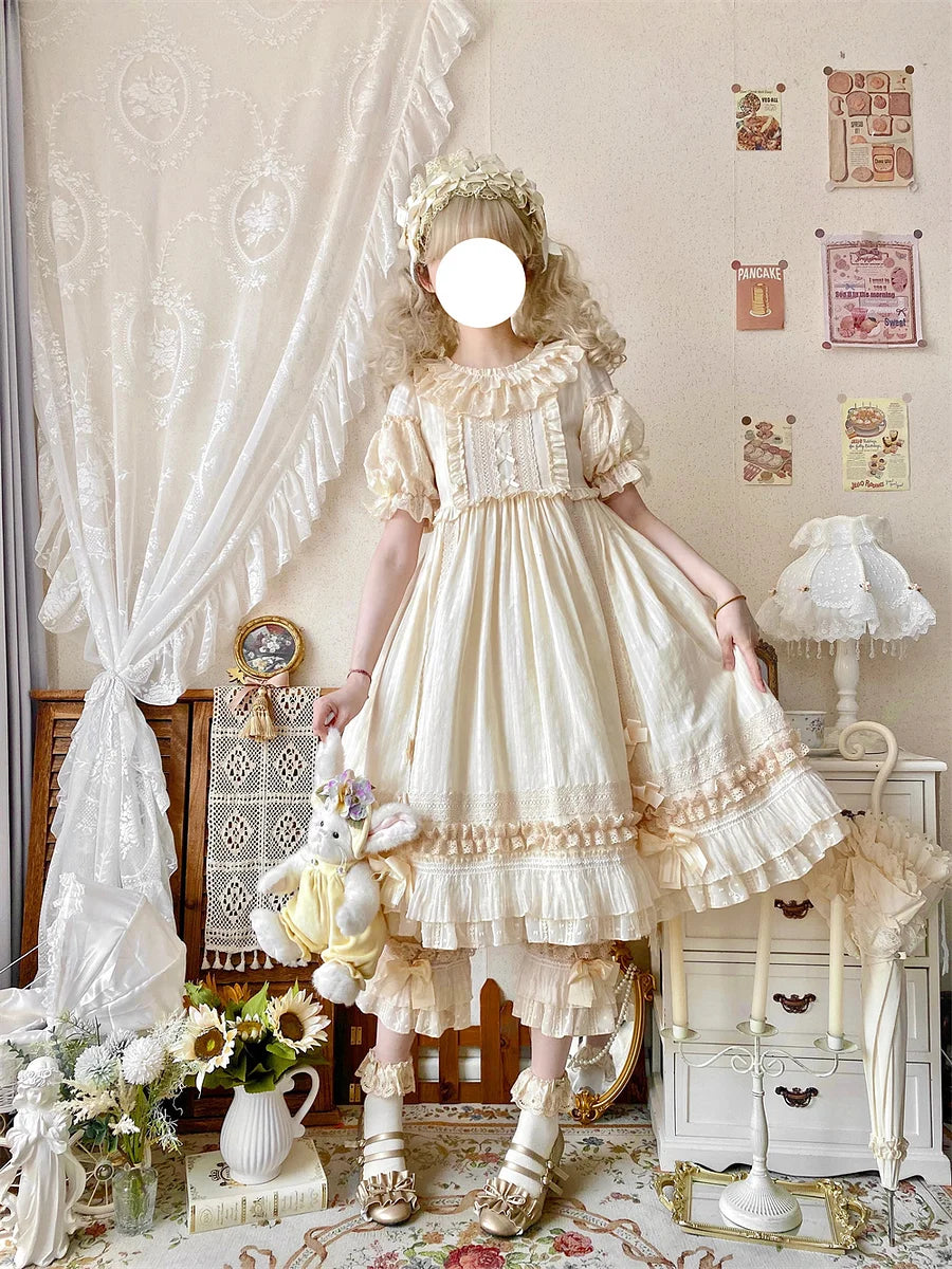 Sweet Lolita Apricot Cream Ruffled Dress  Princess Daily  Light Lolita