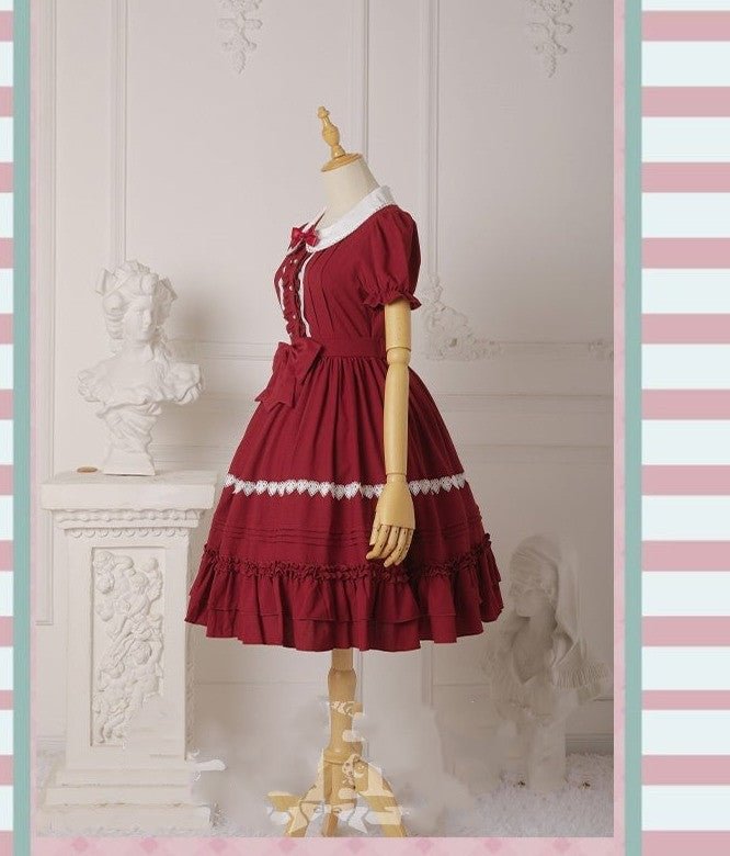 Classic Lolita Sweet Lolita Red OP Dress Short Sleeves Plus Size 3XL Lolita Dress One Piece Dress