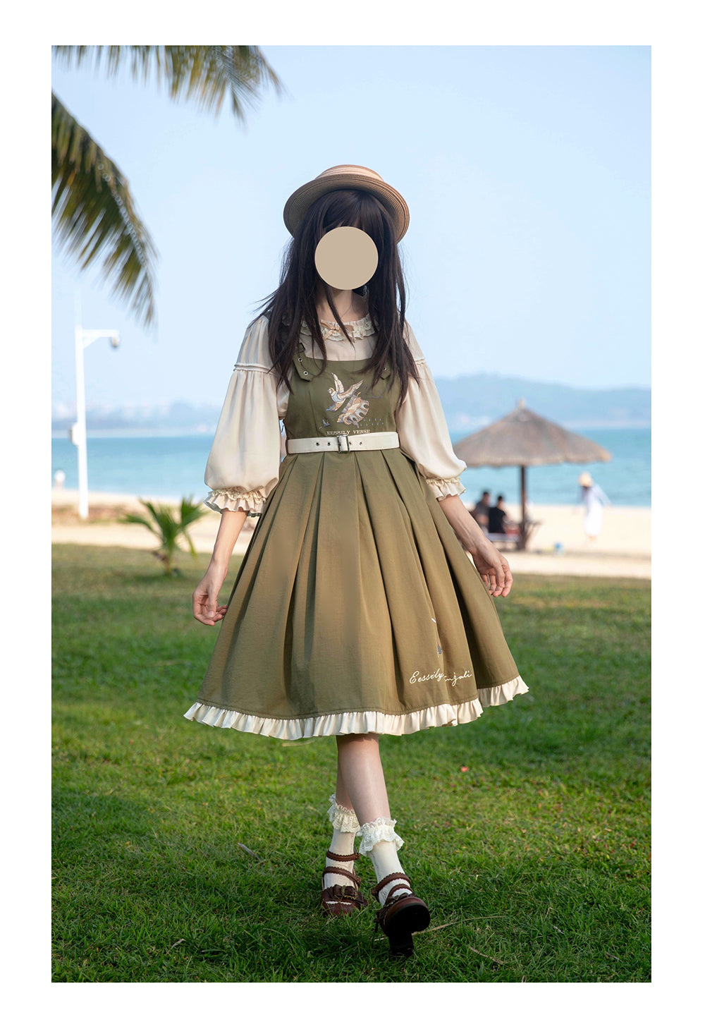 Classic Lolita Sweet Olive Green Set Embroider Pinafore Dress Summer Jumpsuit