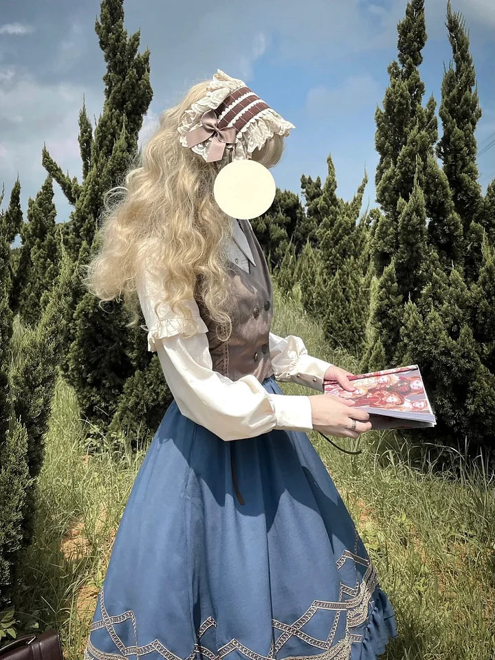 Classic Lolita Blue Vintage Style Skirt Elegant Navy Embroider Dress