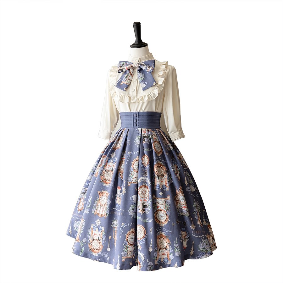 Classic Pastoral Vintage Print Shirt Skirt Elegant Jacquard Daily Lolita Lolita Dresses Shirt