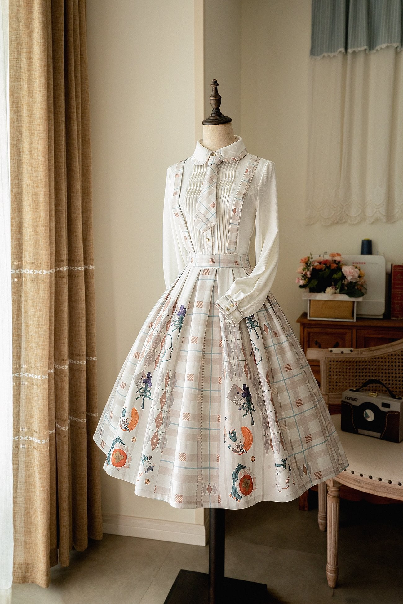 Classic Retro College Fall and Winter Vest Shirt Jacket Dress Lolita Blouse Shirt Dress