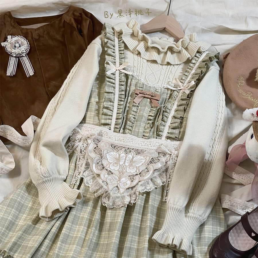 Classic Retro Lolita Plaid Dress Autumn and Winter Thick Suit Swinging JSK