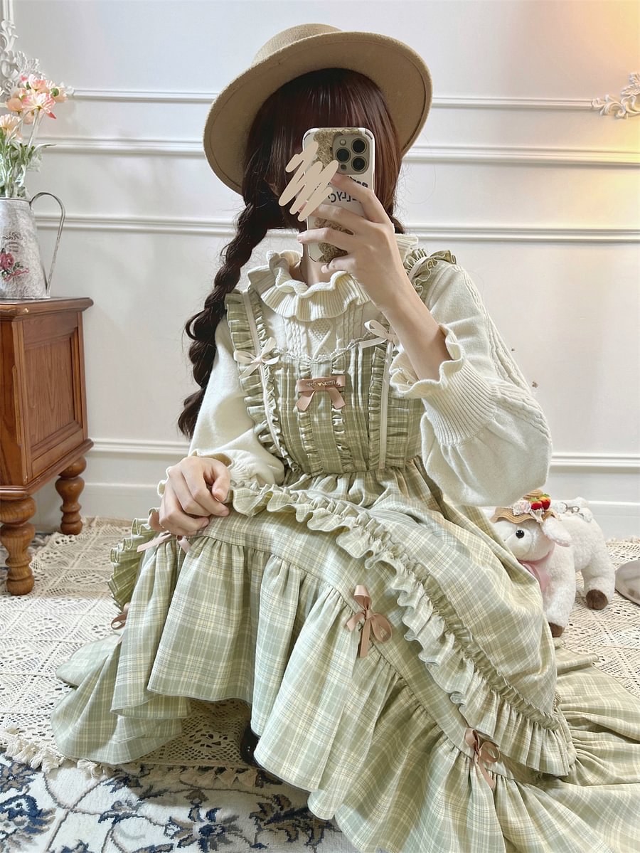 Classic Retro Lolita Plaid Dress Autumn and Winter Thick Suit Swinging JSK