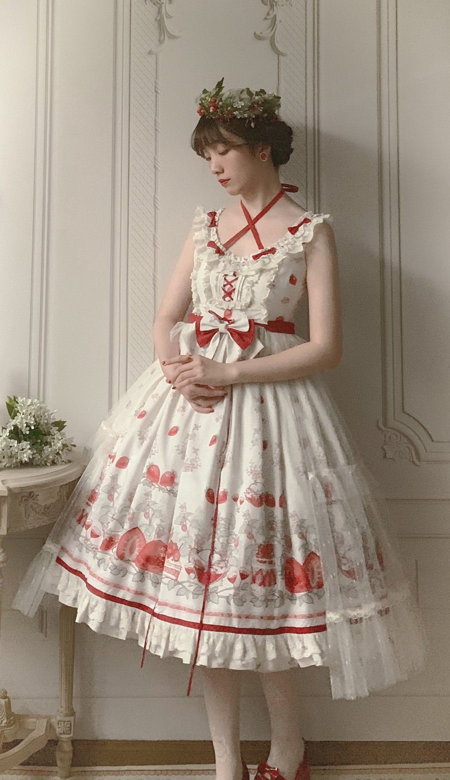 Classic Rustic Sweetheart Print LolitaJSK Lolita Dress Ruffles