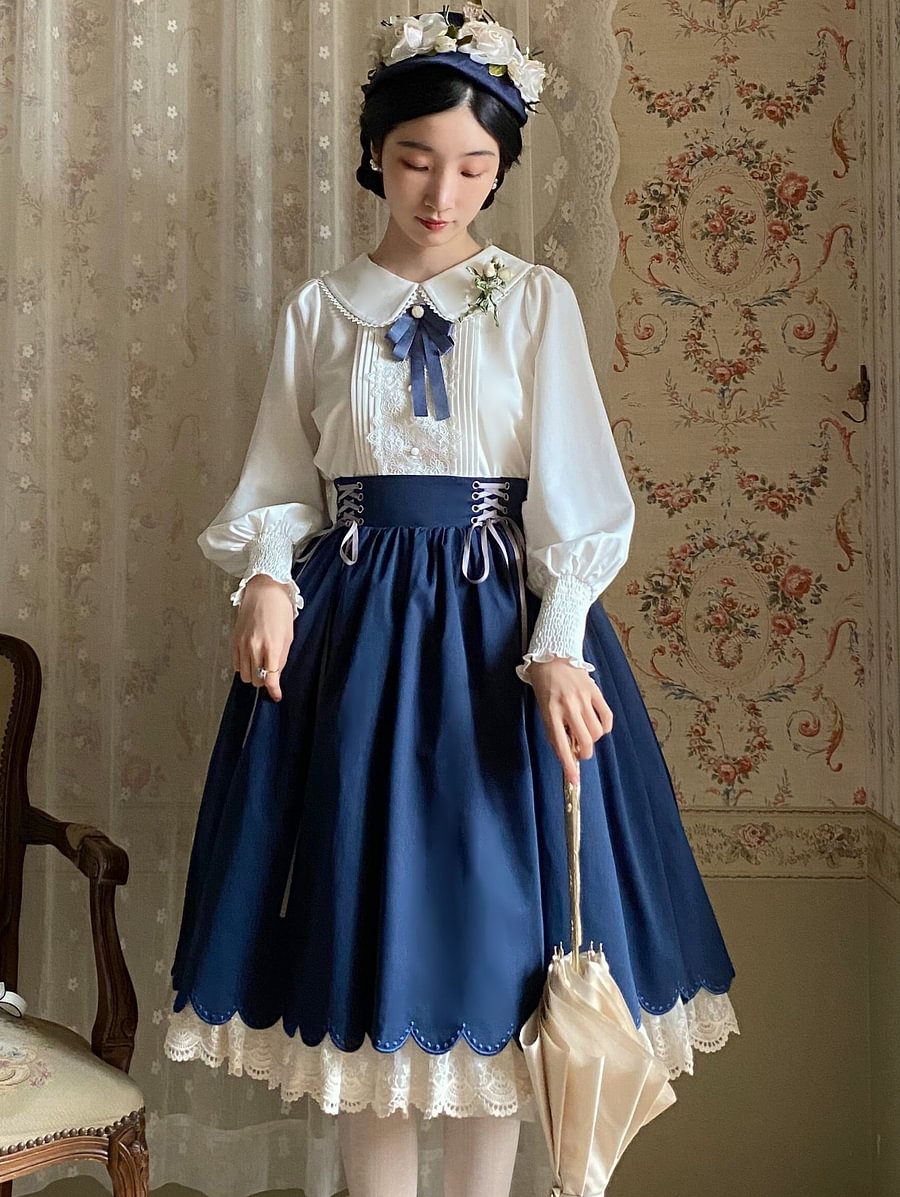 Classic Solid Color Strappy High Waist Embroidery Long SK Lolita Dresses