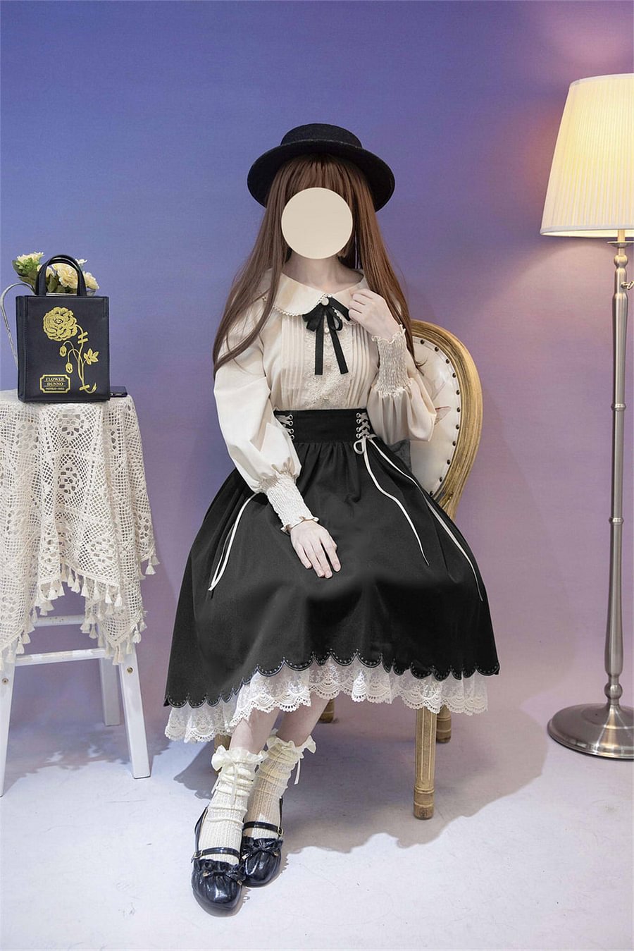 Classic Solid Color Strappy High Waist Embroidery Long SK Lolita Dresses