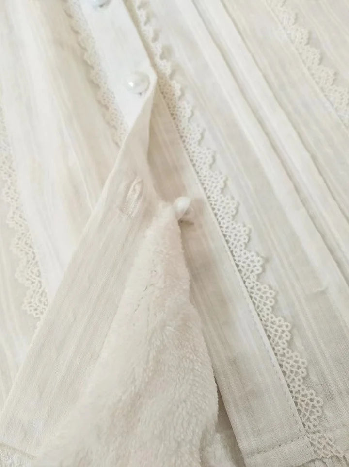 Lolita Blouses Sweet Autumn and Winter White Long-sleeved Inner Velvet Warm Cotton