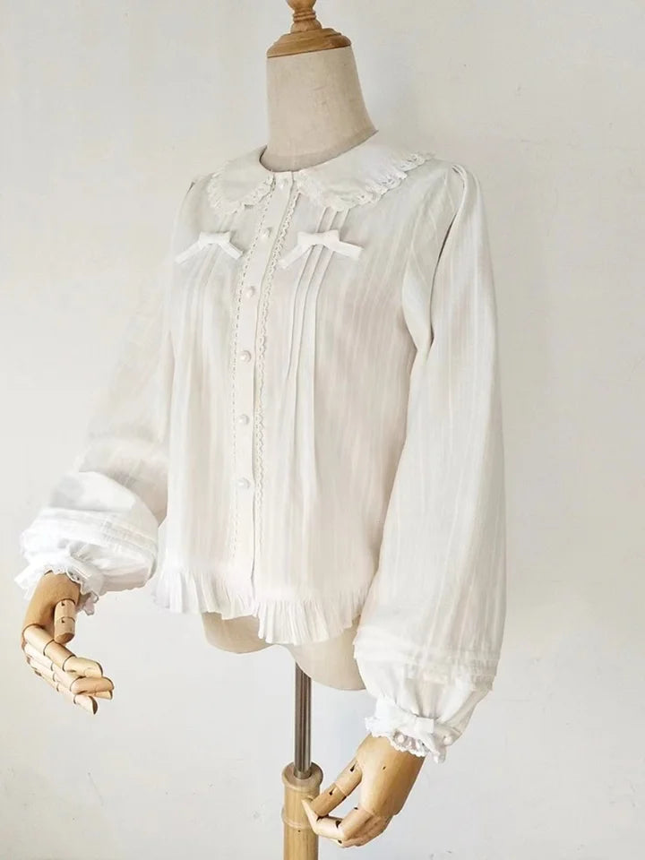 Lolita Blouses Sweet Autumn and Winter White Long-sleeved Inner Velvet Warm Cotton