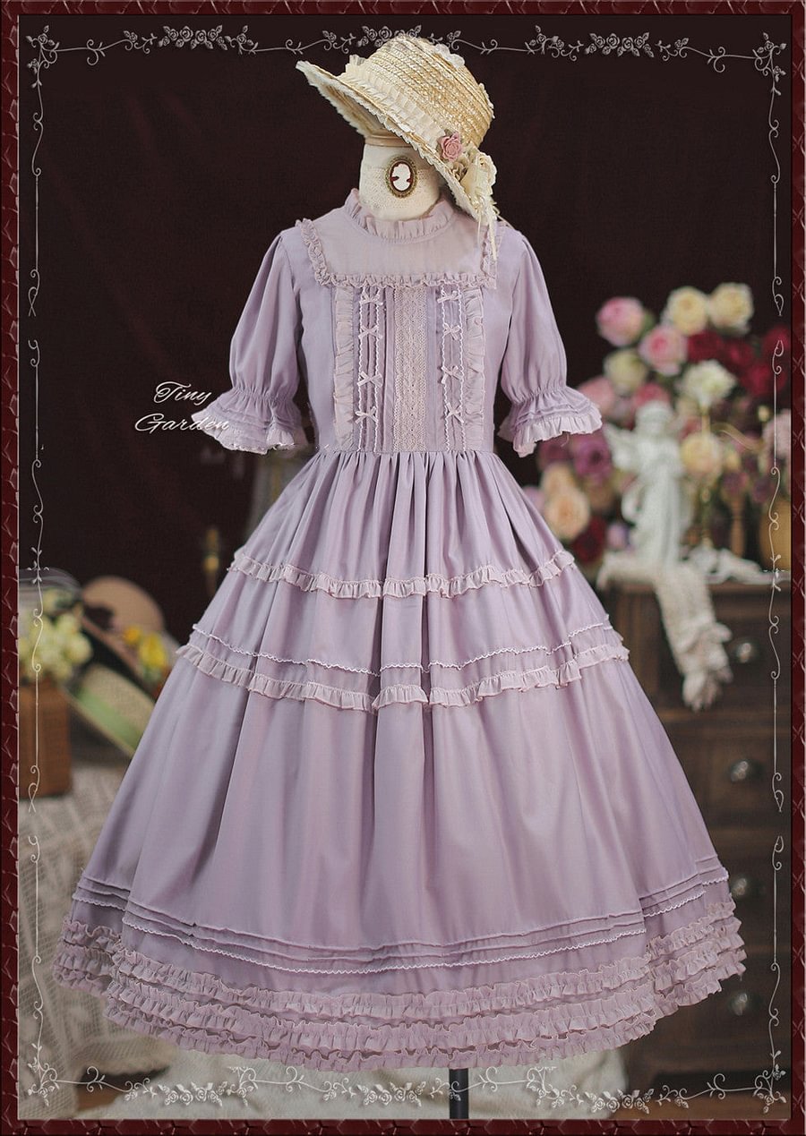 Classic Vintage French Elegant Purple Lolita OP Short Sleeve Dresses