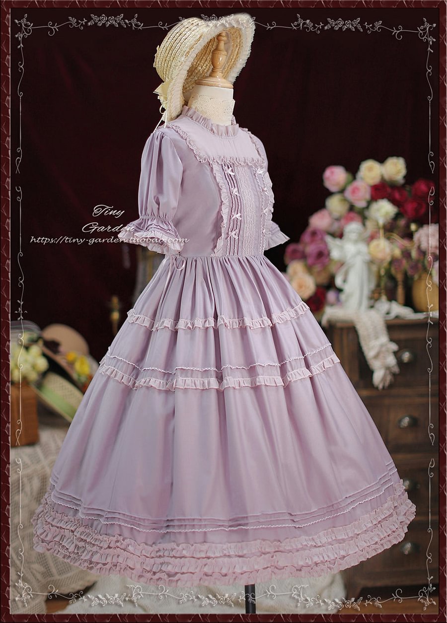 Classic Vintage French Elegant Purple Lolita OP Short Sleeve Dresses