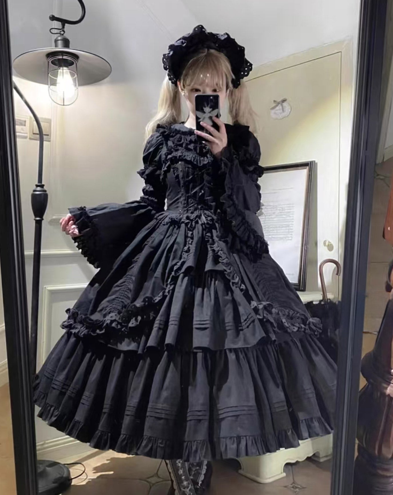 Classic Vintage Victorian Halloween Plus Size Medieval Dark Black Long Sleeve Op Lolita Dresses 4XL Lolita Dress