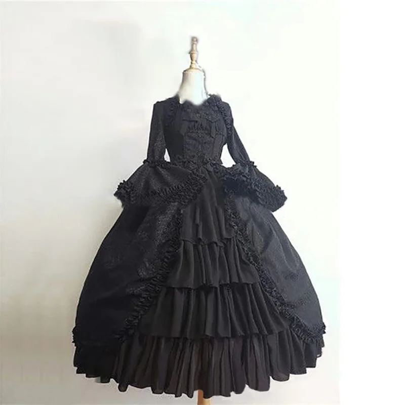 Classic Vintage Victorian Halloween Plus Size Medieval Dark Black Long Sleeve Op Lolita Dresses 4XL Lolita Dress